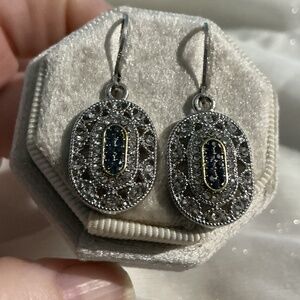 Oval Sapphire & Crystal Vintage Style Art deco Inspired Earrings